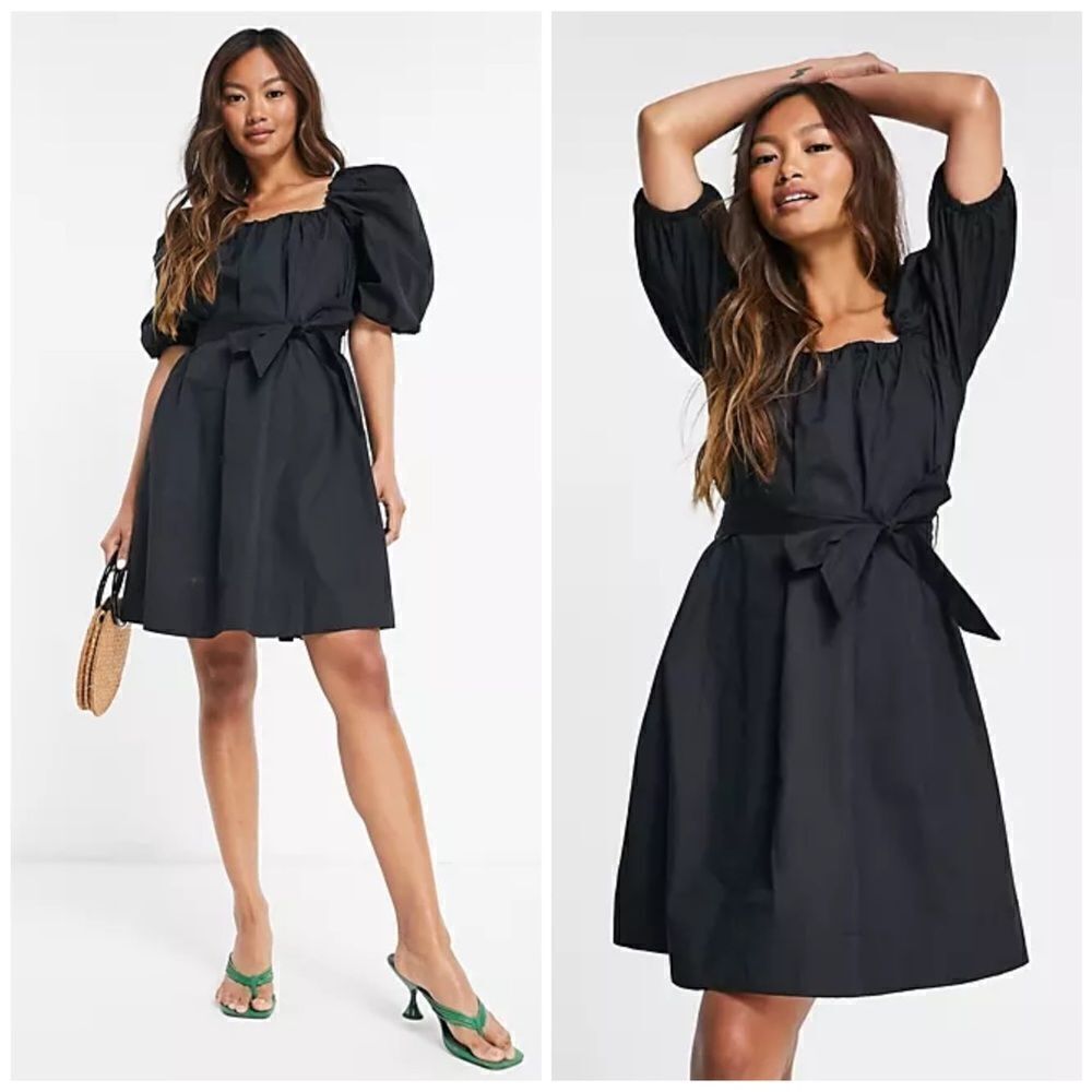 Mango Poplin Belted Dress Black
